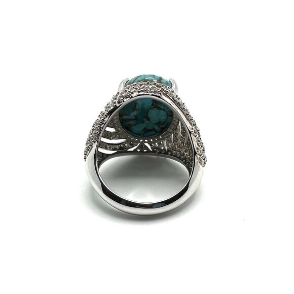 Affinity Gems Sterling Silver Blue Turquoise & White Zircon Cocktail Ring Size 7 - Picture 5 of 5
